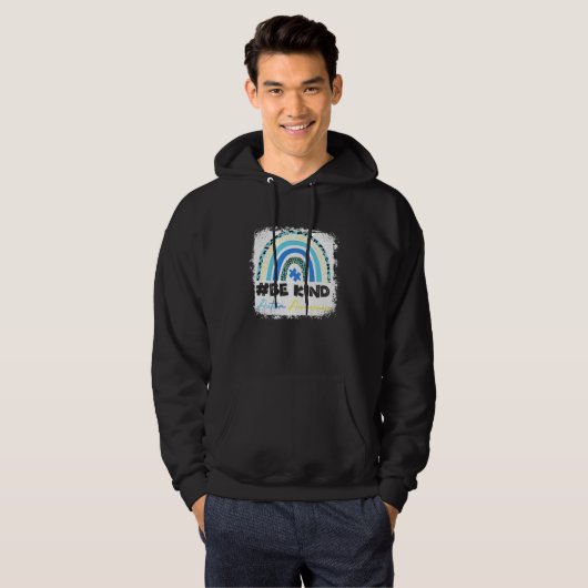 Be Kind Bleached Leopard Rainbow Autism Awareness Hoodie (Voorkant volledig)