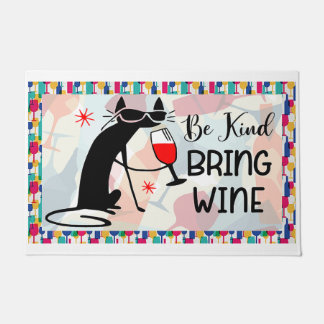Be Kind Bring Wine cat lover, cadeau voor familie Deurmat