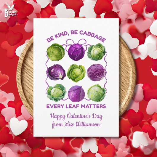 BE KIND CABBAGE Inclusive Teacher Class Valentine Feestdagen Kaart