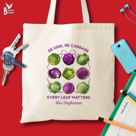 BE KIND CABBAGE Personalized Inclusive Teacher Tote Bag