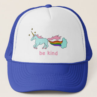 Be Kind farting rainbows unicorn hat Trucker Pet
