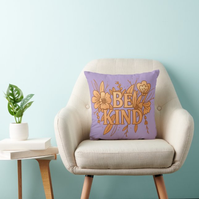 Be Kind | Gold Floral Inspirational Throw Pillow Kussen (Stoel)