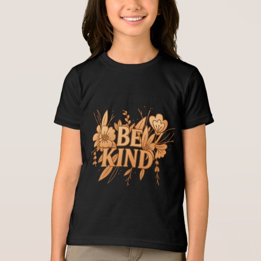 Be Kind | Gold Floral Youth Tri-Blend T-Shirt (Voorkant)