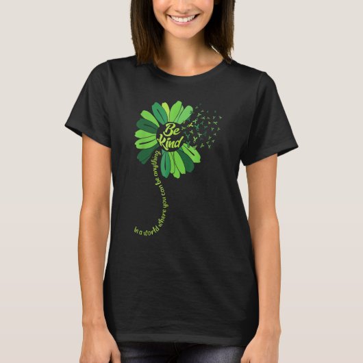 Be Kind Green Ribbon Sunflower Mental Health Aware T-shirt (Voorkant)