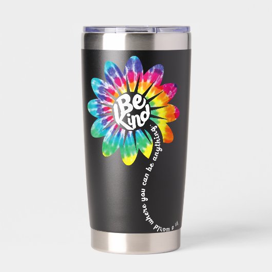 Be Kind Groovy Tie Dye Flower Power Geïsoleerde Drinkbeker (Voorkant)
