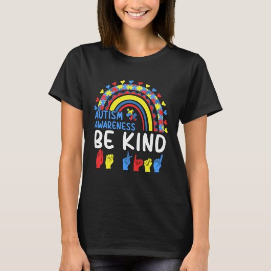 Be Kind Hand Sign Rainbow Autism Awareness Month F T-shirt (Voorkant)