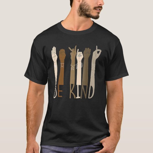 Be Kind Hand Signs ASL BLM Melanin Pride Black His T-shirt (Voorkant)