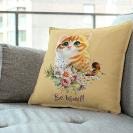 "Be Kind" Inspirerend Kitten Floral Design Kussen