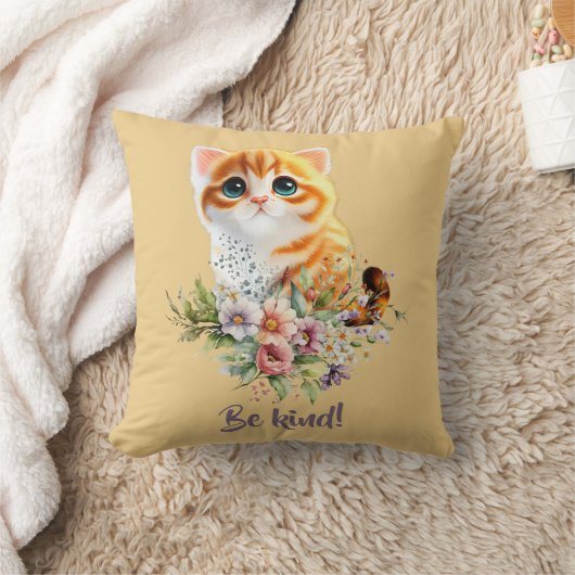 "Be Kind" Inspirerend Kitten Floral Design Kussen (Deken)