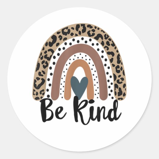 Be Kind Leopard Rainbow Boho inspirerend Ronde Sticker (Voorkant)