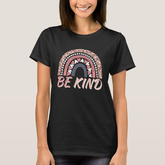 Be Kind Leopard Rainbow Motivational Quote Teacher T-shirt (Voorkant)
