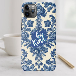 Be Kind Minimal Vintage French Toile Blue Rustic  iPhone 11Pro Max Hoesje