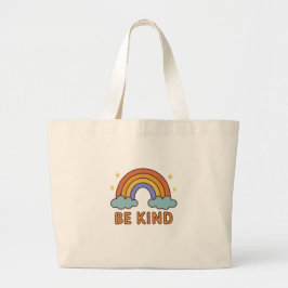 "Be Kind Rainbow – Kleurrijk Positief Quote Ontwer Grote Tote Bag