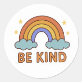"Be Kind Rainbow – Kleurrijk Positief Quote Ontwer Ronde Sticker (Voorkant)
