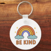 "Be Kind Rainbow – Kleurrijk Positief Quote Ontwer Sleutelhanger (Voorkant)