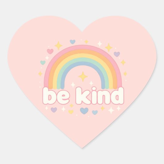 Be Kind – Rainbow Pastel Positivity Hart Sticker (Voorkant)