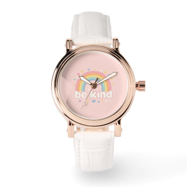 Be Kind – Rainbow Pastel Positivity Horloge (Voorkant)