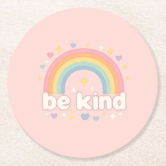 Be Kind – Rainbow Pastel Positivity Ronde Kartonnen Onderzetter