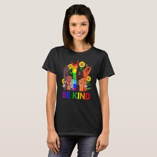 Be Kind Rainbow Sign Language LGBT Pride Equality  T-shirt (Voorkant volledig)