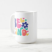Be Kind Retro Boho –Groovy Colorful Flower & Heart Koffiemok (Voorkant links)