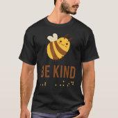 Be Kind Sign Braille Language Bee Graphic Yellow T-shirt (Voorkant)