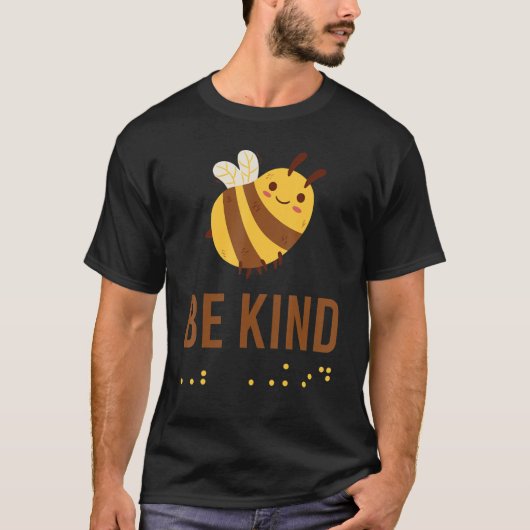Be Kind Sign Braille Language Bee Graphic Yellow T-shirt (Voorkant)