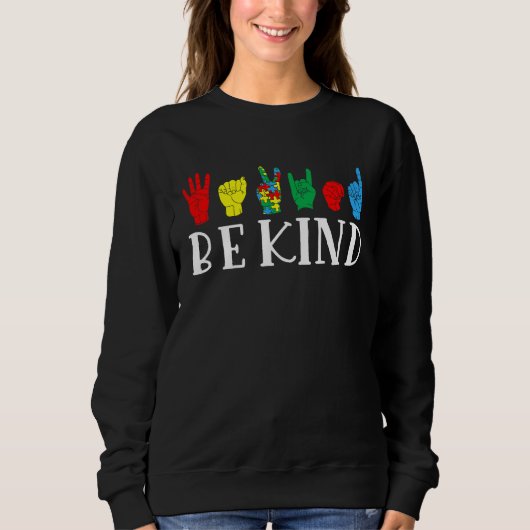 Be Kind Sign Language Autism Awareness Month Puzzl Trui (Voorkant)