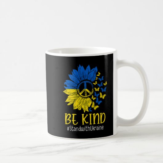 Be Kind Sunflower Peace Love Oekraïne Stand With U Koffiemok (Rechts)