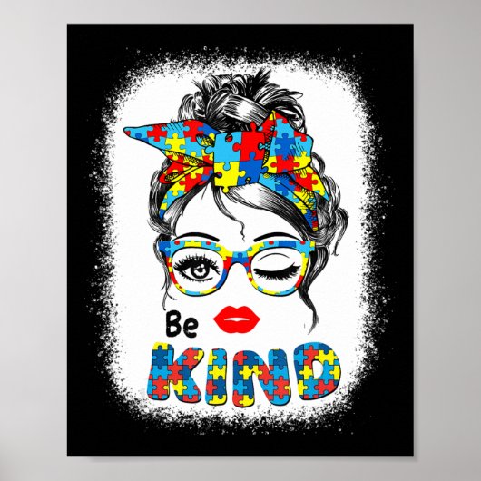 Be Kind t-shirts for Women Autism Awareness Messy Poster (Voorkant)