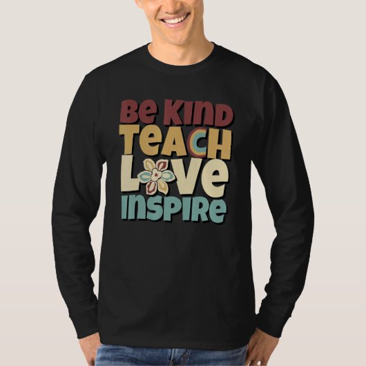 Be Kind Teach Love Inspire Elementary Groovy Hippy T-shirt (Voorkant)
