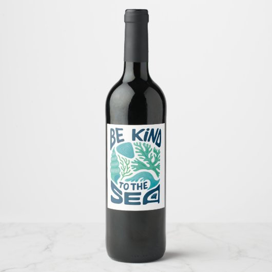 Be Kind to the Sea – Ocean Conservation Eco Design Wijn Etiket (Voorkant)