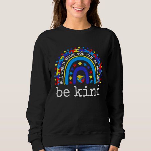 Be Kind We Wear Blue Autism Awareness Puzzle Piece Trui (Voorkant)