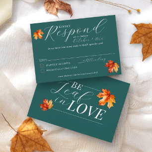 Be Leaf In Love Fall Leaves Blauwgroen Rust Weddin RSVP Kaartje