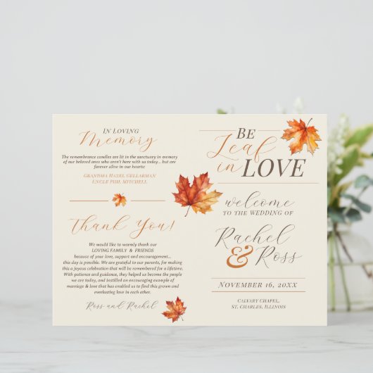Be Leaf In Love Rust Vallen Trouwceremonie Program (Staand voorkant)