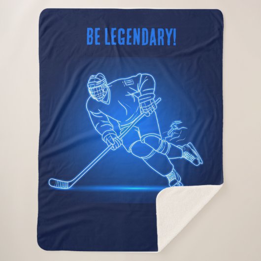"Be Legendary" Hockey Player Sherpa Blanket Deken (Voorkant)