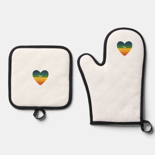 Be Love Retro Rainbow Heart Ovenwant & Pannenlap Set (Voorkant)