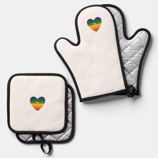 Be Love Retro Rainbow Heart Ovenwant & Pannenlap Set (Voorkant / Achterkant)