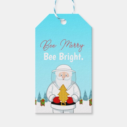 Be Merry. Be Bright. Christmas Beekeeper Santa Cadeaulabel (Voorkant)