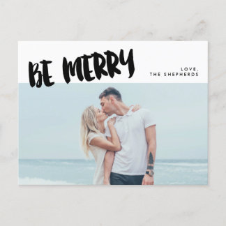 Be Merry Brush Script Vakantiefoto Briefkaart