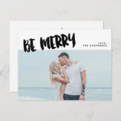 Be Merry Brush Script Vakantiefoto Briefkaart (Voorkant / Achterkant)