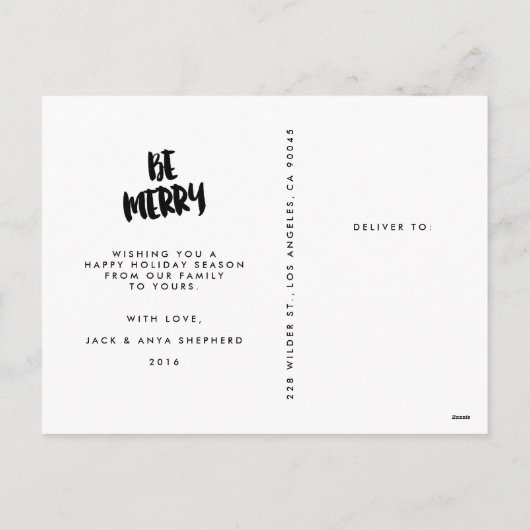 Be Merry Brush Script Vakantiefoto Briefkaart (Achterkant)