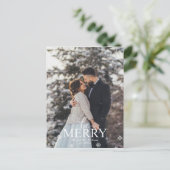 "Be Merry" Elegante typografie foto Feestdagenkaart (Staand voorkant)
