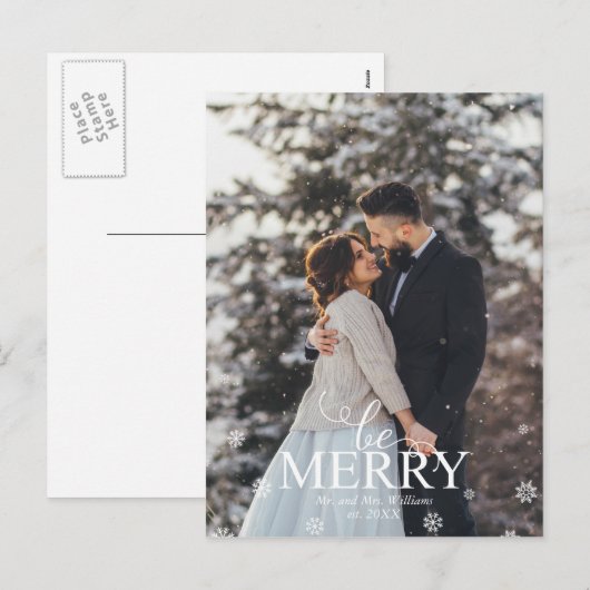 "Be Merry" Elegante typografie foto Feestdagenkaart (Voorkant / Achterkant)