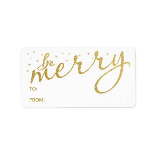 Be Merry Gold Holiday Handgeschreven Cadeau Label  (Voorkant)