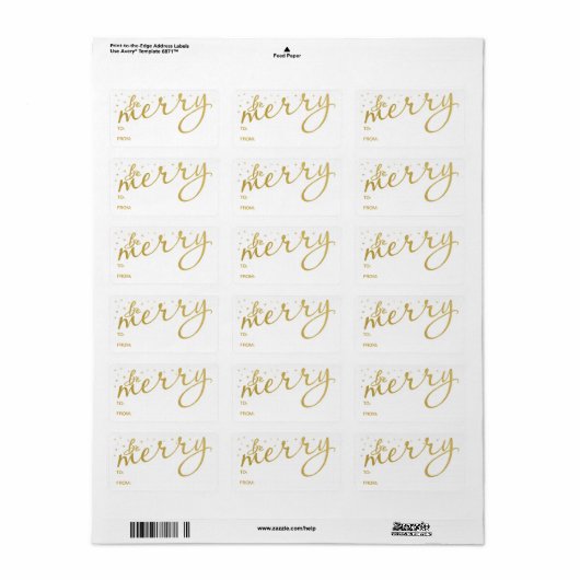 Be Merry Gold Holiday Handgeschreven Cadeau Label  (Full Sheet)