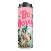 Be Merry Pink Scribble Vakantieboom Boogfoto Thermosbeker (Voorkant)