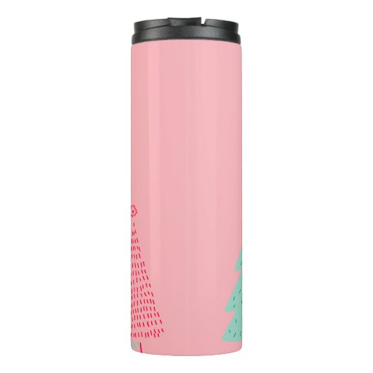 Be Merry Pink Scribble Vakantieboom Boogfoto Thermosbeker (Achterkant)