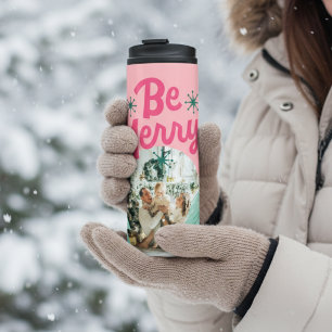Be Merry Pink Scribble Vakantieboom Boogfoto Thermosbeker