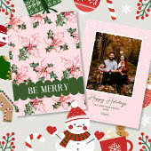 Be Merry Pink Snow Floral Kerstvakantie Kaart