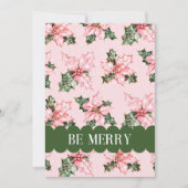Be Merry Pink Snow Floral Kerstvakantie Kaart (Voorkant)